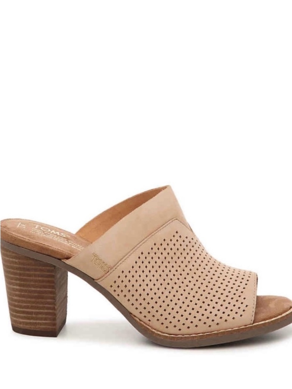 TOMS Majorca Neutral Peep Toe Mule Sandal Sandstorm Nubuck Heel Woman's' Size 9